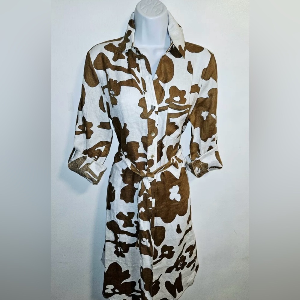 Magaschoni Linen Dress Cowhide Floral Small